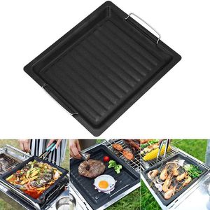 BBQ Grillplaat Pan Koken Omkeerbaar Gietijzer Pizza Gas Accessoires Universeel voor Outdoor Camping 240223