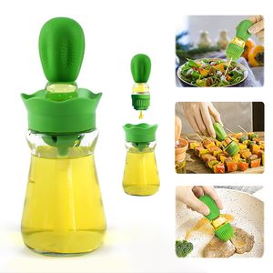 BBQ Grills 200ML Portable Oil Bottle With Silicone Brush Dispenser For Seasoning Cooking Baking Tools Kitchen Food Grade Can 230706