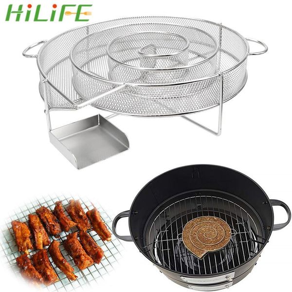 Parrillas para barbacoa Generador de humo frío Ahumador Salmón Tocino Pescado Mini Apple Chip de madera Caja para fumar Parrilla de barbacoa de acero Polvo 230522