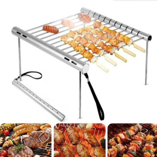 Parrillas para barbacoa, parrilla portátil plegable de acero inoxidable, Mini accesorios para barbacoa de bolsillo para uso en el parque doméstico 230603