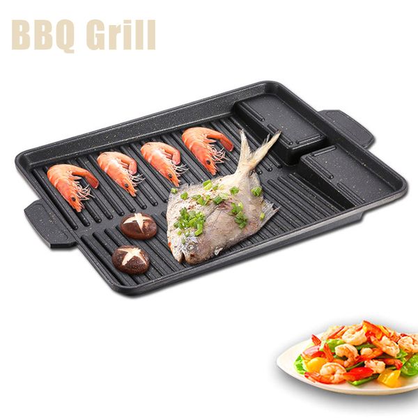 Parrillas de barbacoa Parrilla coreana Pan antiadherente Bandeja de placa de carbón portátil para el hogar Cocina al aire libre Camping Picnic Bakeware 230829