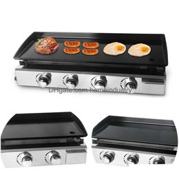 Bbq Grills Lpg Bbq Plancha Acier inoxydable 2/3/4 Brûleurs Grill à gaz Steak Friture Plaque de cuisson en émail Teppanyaki extérieur 210724 Dhqu7