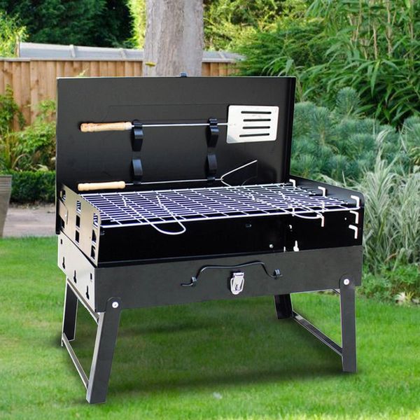 Barbecue Grilles Barbecue En Plein Air Barbecue À Charbon De Bois Boîte Portable Type Poêle Antiadhésif Four Pliable Pique-Nique Camping Cuisson Cadeau Barbe Rack 230713