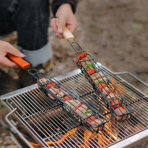 BBQ Grills Draagbare Grillmand RVS Nonstick Barbecue Grill Tools Mesh voor Vlees Hamburger 230627