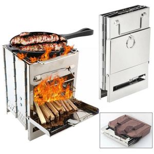 Barbecue Grills Carré Bois Poêle De Camp Survie En Plein Air Mini Grill Camping Bois De Chauffage Pliant Pique-Nique 230704