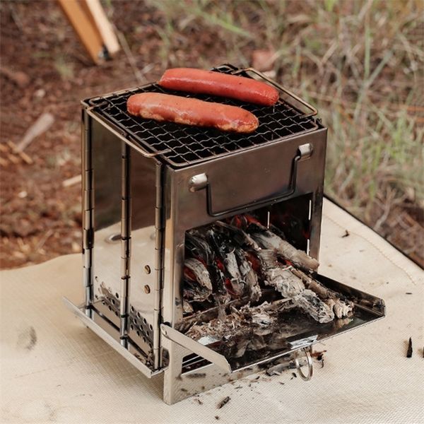 Barbecue Grills En Acier Inoxydable Grill Pliable Portable Mini Poêle À Bois Extérieur Voyage Camping Pique-Nique Charcoal Cooking 2305706