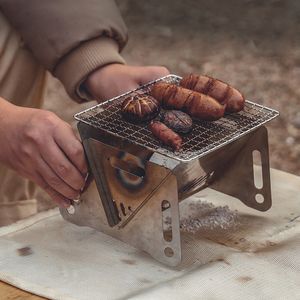 Barbecue Grills En Acier Inoxydable Grill Grill Poêles À Charbon En Plein Air Pique-Nique Portable Pliant Poêle À Bois Camping Cuisine Équipement 2305706