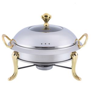 BBQ Grills roestvrijstalen pot set mini -houder gehard glazen deksel goud zilveren schuurschotel buffet pan voedselbak warmer p230817