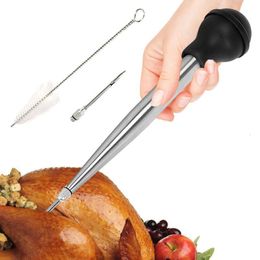 BBQ Grills RVS Kalkoen Baster Spuit Rubber Lamp Handpomp Injector Met Naald En Reinigingsborstel Thuis Bakken Keuken Tool 230706