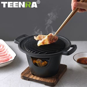 BBQ Grills TEENRA Mini BBQ Grill Japanse Alcohol Fornuis Thuis Rookloze Barbecue Grill Outdoor BBQ Plaat Roosteren Vlees Gereedschap 230703