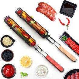 BBQ ijzeren draad grilling mand clip roestvrij stalen barbecue tang grill mesh voor vlees vis wild