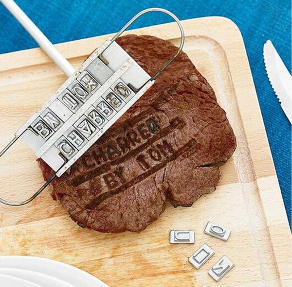 Marcador de carne para barbacoa, hierro con letras cambiables, personalidad, carne, barbacoa, herramienta para barbacoa, 55 letras cambiables