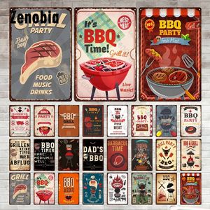 BBQ Metalen Bord Vintage Plaque Grill Party Voedsel Metalen Poster Bbq Menu Ijzer Schilderij Decoratieve Tin Plaat voor Barbecue Bar Pub Outdoor Yard Custom Wall Decor 30X20CM w01