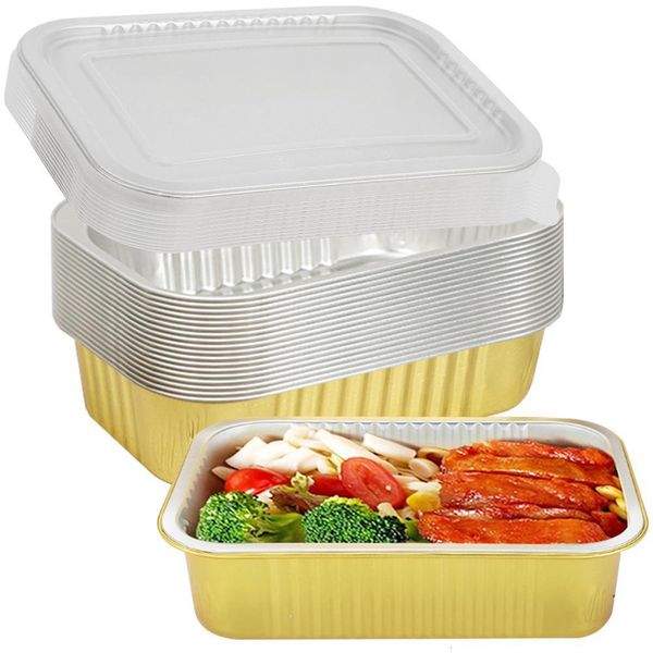 Accessoires d'outils de barbecue 10/20 pièces 1000 ml contenant de papier d'aluminium jetable micro-ondes huile feuille étain vapeur BBQ plateau de nourriture ensemble de ustensiles de cuisson avec couvercle transparent 230710