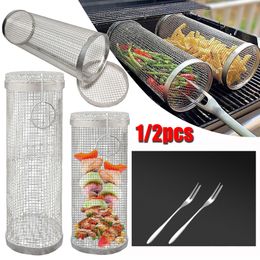 Accessoires d'outils de barbecue 12PCS Grille de panier en acier inoxydable Grille de barbecue cylindrique avec tapis antiadhésif Tube de filet réutilisable 230522