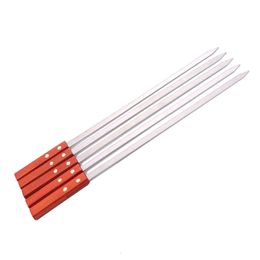 BBQ Gereedschap Accessoires 20.5''52cm Barbecue Spiesjes Roestvrijstalen Vork Platte Shish Kebab BBQ Naald Grills Sticks Turkse Lange houten Spies Paniek Gereedschap 230726