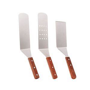 BBQ outils accessoires 3 pièces spatule ensemble en acier inoxydable crêpe Turner manche en bois grattoir de cuisson pour Grill 230920