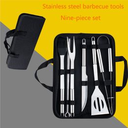 Accessoires d'outils de BBQ 5/9 pièces ensemble d'outils en acier inoxydable Barbecue griller Camping en plein air Kit de gril de cuisson avec sac 221128