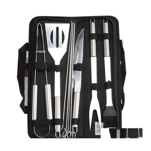 BBQ Tools Accessoires 9pcs/Set roestvrijstalen buitenbarbecue -grillgerei met Oxford -tassen Grills Clip Brush Knife Kit VT1146 DHKZS