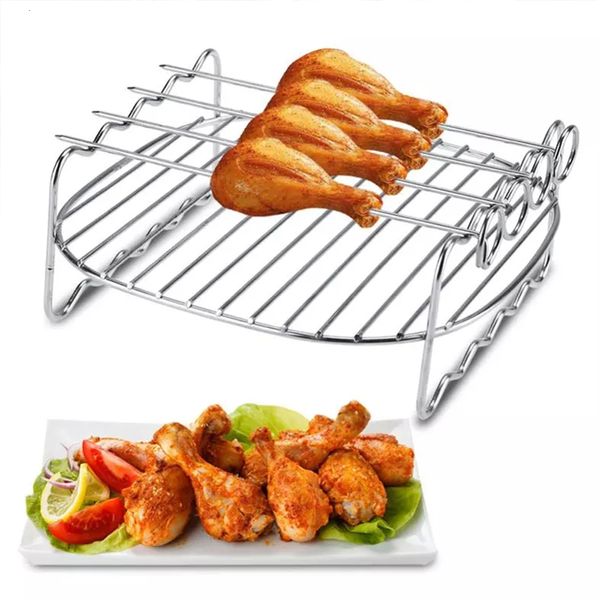 Outils de barbecue Accessoires Plaque de cuisson Brochettes Friteuse à air Support en acier inoxydable Grille de barbecue Double couche Grill Plaque de cuisson Remplacement Barbecue Outils de cuisine 230617