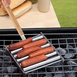 Outils de Barbecue accessoires Barbecue saucisse grille à griller rouleau pique-nique Camping chien gril poêle maison cuisine 231207