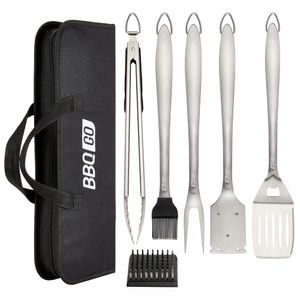 Accessoires d'outils de BBQ BBQGO ensemble d'outils de BBQ en acier inoxydable spatule fourchette pinces brosse brochettes Barbecue ustensile de cuisson Camping ensemble d'outils de cuisine en plein air 230404