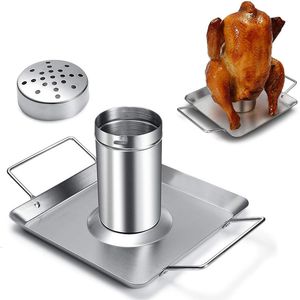 Herramientas para barbacoa Accesorios Lata de cerveza Asador de pollo Soporte de acero inoxidable Picnic portátil Barbacoa Barbacoa Parrilla Parrilla Horno de cocina Sartén vegetal Soporte para cocinar 230707