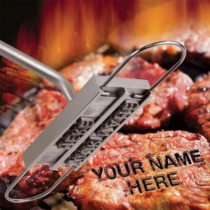 Accessoires d'outils de BBQ fer de marque 55 lettres bricolage Barbecue lettre imprimé outil de Steak fourchettes de gril à viande trucs de cuisine 231206