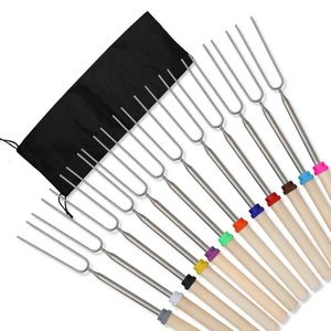 BBQ Tools Accessoires D2 8pcs Barbecue Spies Camping Supplies Uitbreidbare Roasting Sticks Grill Stainless Steel Telescoping Smores 230817