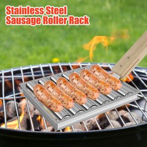 BBQ Gereedschap Accessoires Hond Roller Griller Rvs Worst Rack Grill Tool Outdoor Camping Keuken Gadgets 231018