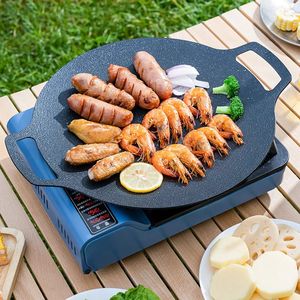 BBQ Gereedschap Accessoires GIANXI Grill Pan Koreaanse Ronde Anti-aanbak Barbecue Plaat Outdoor Reizen Camping Frituren 231124