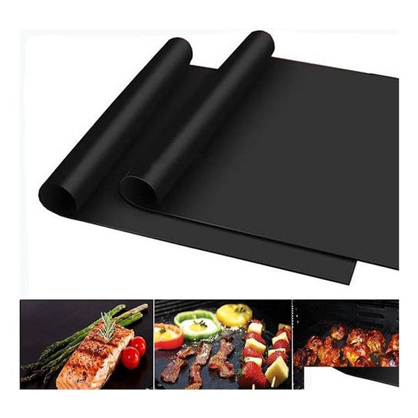 Barbecue Outils Accessoires Tapis De Grill Barbecue Antiadhésif Durable 40X33Cm Feuilles De Cuisson Four À Micro-Ondes Outil Extérieur Drop Delivery Accueil Ga Dhv3Z