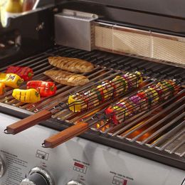 BBQ Tools Accessoires Kabob Grilling Basket Spies Rotisserie Kebab No Stick Cooking Grill Nitstick Mandkets 230522
