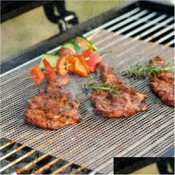 Herramientas de barbacoa Accesorios Antiadherente Parrilla Malla Estera Reutilizable Fácil de limpiar para gas eléctrico Carbón Dsd666 Entrega de gota Home Garden Pati Otsbk