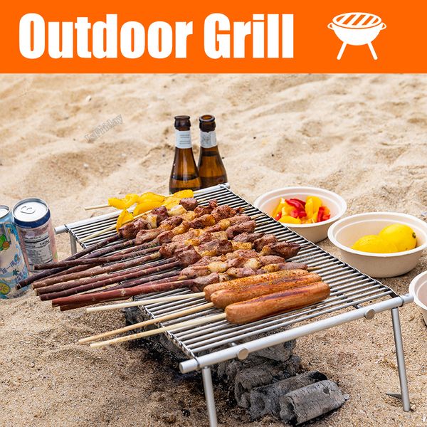 Herramientas para barbacoa Accesorios Parrilla plegable de acero inoxidable Parrilla portátil Mochilero Estufa para acampar Horno Fogata Parrilla para barbacoa Soporte Accesorios para barbacoa 230714