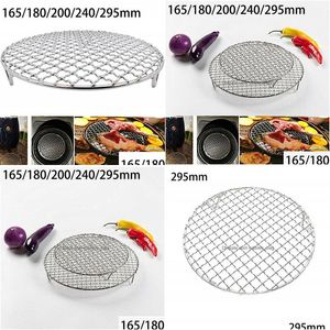 Herramientas para barbacoa Accesorios Accesorios de acero inoxidable Parrilla redonda Malla Hogar Asado Red Espesar Antiadherente Pizza Pan Bandeja para hornear Cocina Barbacoa Herramienta DHFDG