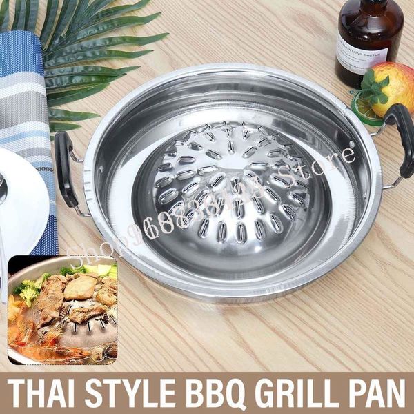 Outils de barbecue Accessoires Thai Style BBQ Grill Pan Aluminium Barbecue Topper Plaque de cuisson Barbecue Pan Basket Steamer Ustensiles de cuisine Cuisine Outils de cuisson 36cm 230707