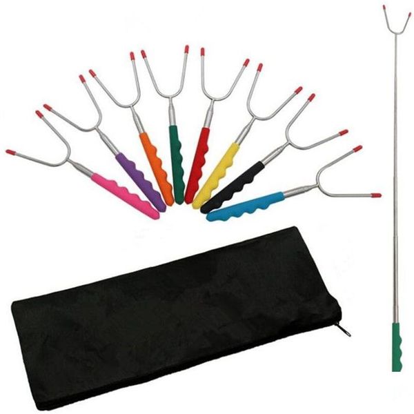 Accessoires d'outils de barbecue Ups bâtons de rôtissage de guimauve foyer Telesco Smores brochettes chien avec embouts de protection/poignée en caoutchouc/fermeture éclair Dhxmd