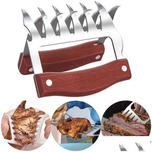 Outils de barbecue Accessoires Griffes d'ours en bois Broyeur de viande de barbecue en acier inoxydable avec poignée Ouvre-bouteille Dinde Poulet Drop Livraison Hom Dhbkt