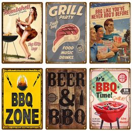 BBQ Zone Home Bar Club Decor Métal Tin Sign Vintage Dad's BBQ Yard Outdoor Party Decoration Plate Retro Barbecue Rules Slogan Metal Sign 20cmx30cm Woo