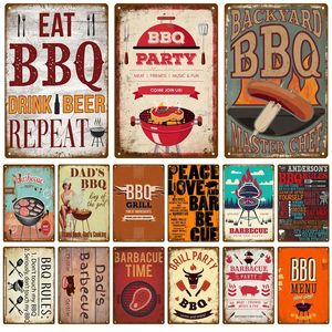 BBQ Zone Home Decor Metal Tin Sign Vintage Dad's BBQ Yard Outdoor Party Decoration Plate Retro Barbecue Rules Slogan Metal Sign 20Cmx30cm Woo