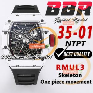 BBR 35-01 RMUL3 Mechanische handwindende herenwisseling Witte NTPT Koolstofvezel Case Skelet-wijzerplaat Zwart natuurlijke rubberen band Super Edition Sport TrustyTime001 Watches