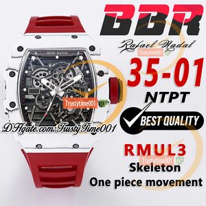 BBR 35-01 RMUL3 MÉCANIQUE MECHEUR MANDE METTRE BLANC NTPT FIBRE DE CARBON Squelette Squelette Red Natural Rubber Strap Super Edition Sport TrustyTime001 Wristwatch