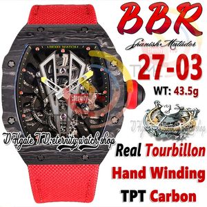 BBR bbrf27-03 Montre Homme Véritable Tourbillon Remontage Manuel Noir TPT Quartz Boîtier En Fibre De Carbone Cadran Squelette Bracelet En Nylon Rouge Super Edition 2023 Sport Eternity Montres CP055