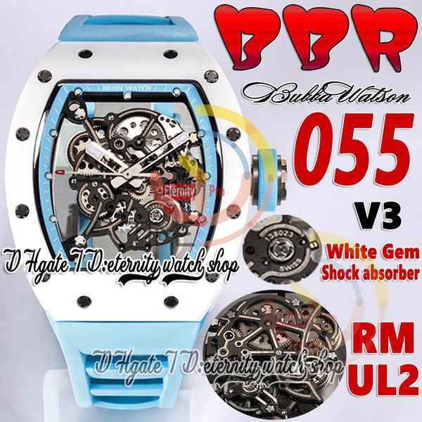 BBR V3 BBRF055 MENSE MONTRE RMUL2 Mouvement automatique Blanc Céramique Céraque cadran squelette bleu Rague en caoutchouc bleu 2023 Super Edition Sport Eternity Montres