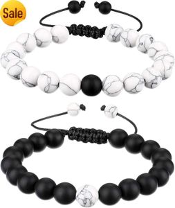 BBTO Howlite Bracelet Noir Mat Agate Bracelet Couple Bracelet Distance Bracelet Energy Bead Bracelet Convient pour la Saint-ValentinD ayG iftsMa tteAg ateHow liteElas