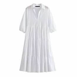 BBWM witte zomer vintage lange jurk vrouw v-hals korte mouw elegante jurk voor vrouwen chique casual midi jurk 210520