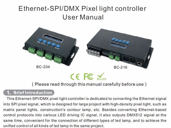 Freeshipping BC-204 BC-216 DC5V-24V Artnet Eternet a SPI / DMX controlador de luz led de píxeles Salida 4 canales 16 canales Para 2811 2812 2801