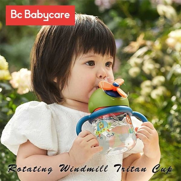 BC Babycare Tritan Bébé Sippy Cup Poignée étanche Eau Froide 360 Bouteille En Plein Air Enfants Rotation Windmill Learning Cup 211027