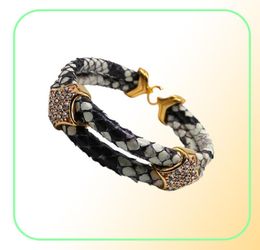 BC Mode Python Huid 5 MM Mannen met Zilver Rvs DOOS Cirkel Bangle Armband Voor Horloge Gift2668413